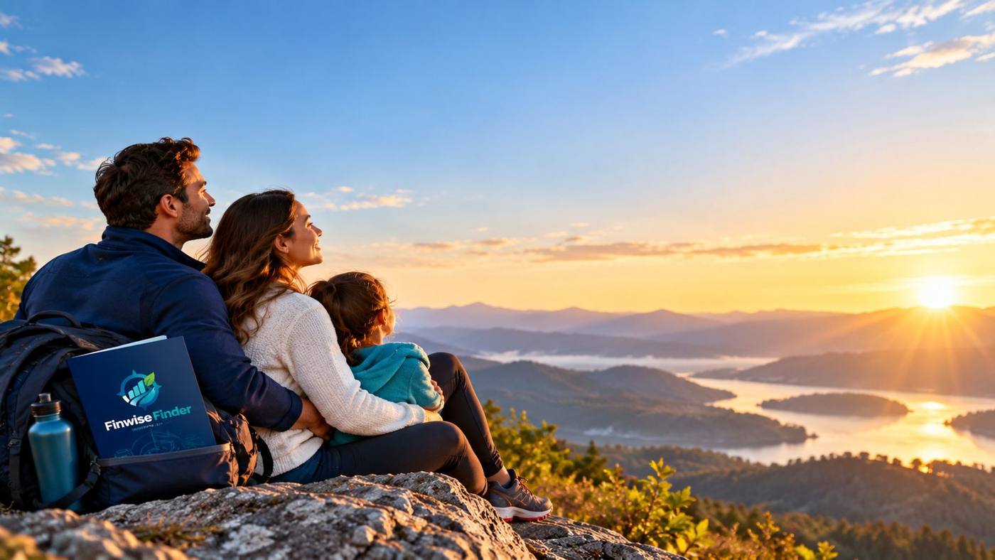 Family watching the sunrise from a hilltop
